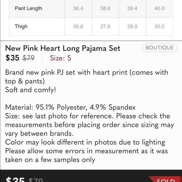 New Pink Heart Long Pajama Set - Picture 3 of 4